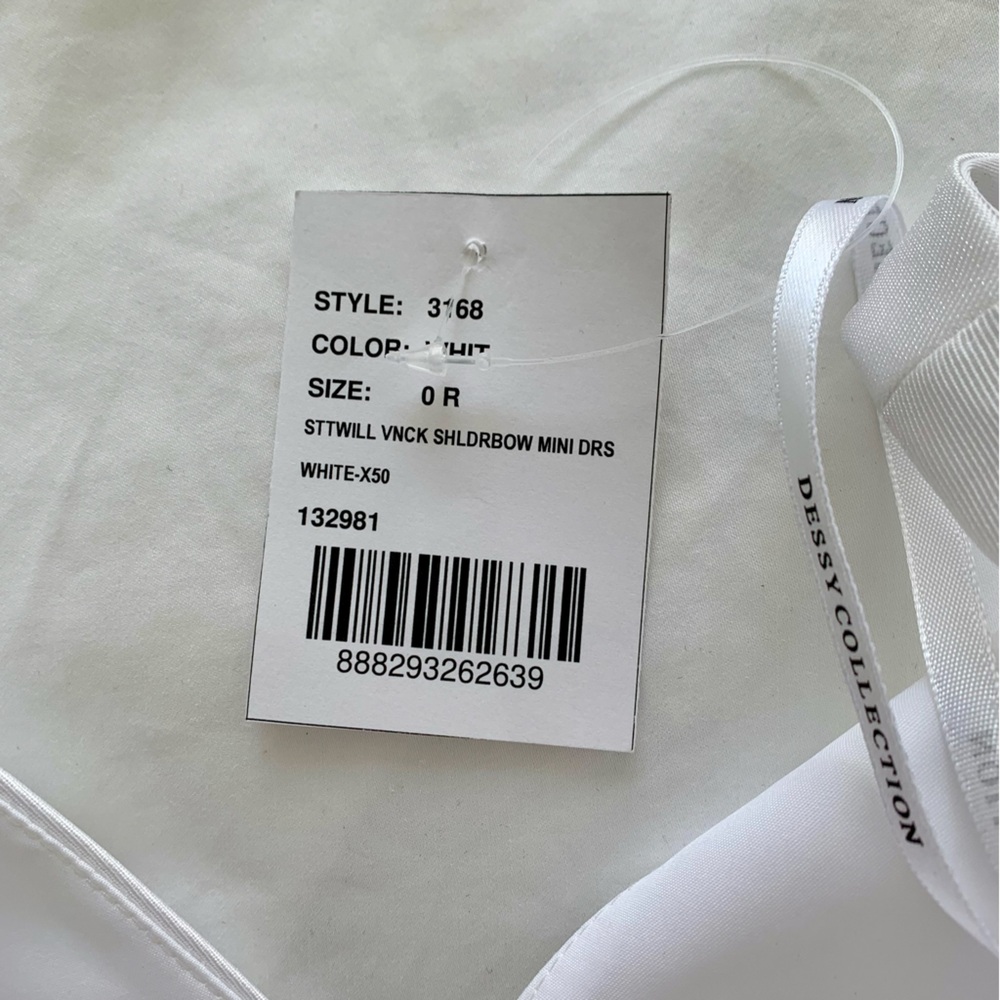 Dessy Collection White Mini Dress with Shoulder Bow NWT Size 0 - Picture 7 of 7
